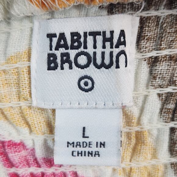 Tabitha Brown Target Mini Dress Women SZ LG Botanical Print Linen Blend Pockets - Picture 3 of 16